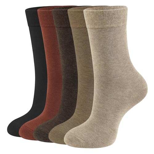 CLOSEMATE Socken Damen Baumwolle Damensocken mit Komfortbund Klassische Socken Baumwollsocken Freizeitsocken 35-38 S 1Schwarz+1Kamelfarbe+1Sepia+1Zedernholz+1Bordeauxrot von CLOSEMATE