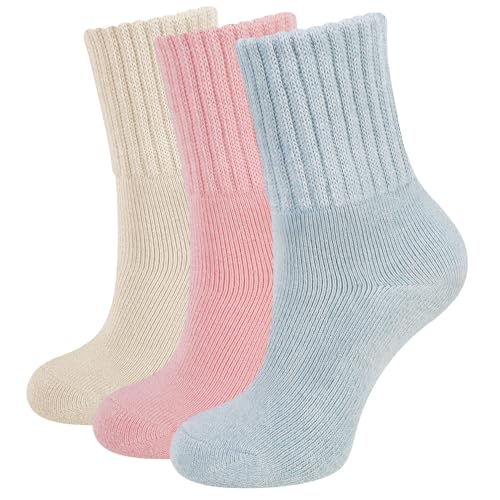 CLOSEMATE Thermosocken Damen Socken 3 Paar Wintersocken Warme Dicke Gestrickte Stricksocken Gekämmte Baumwollsocken Haussocken 35-38 39-42 1Blau 1Rosa 1Aprikose von CLOSEMATE