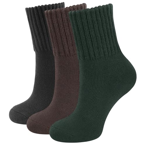 CLOSEMATE Thermosocken Damen Socken 3 Paar Wintersocken Warme Dicke Gestrickte Stricksocken Gekämmte Baumwollsocken Haussocken 35-38 39-42 1Grün 1Schwarz 1Braun von CLOSEMATE