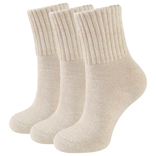 CLOSEMATE Thermosocken Damen Socken 3 Paar Wintersocken Warme Dicke Gestrickte Stricksocken Gekämmte Baumwollsocken Haussocken 35-38 39-42 3Hellbraun von CLOSEMATE
