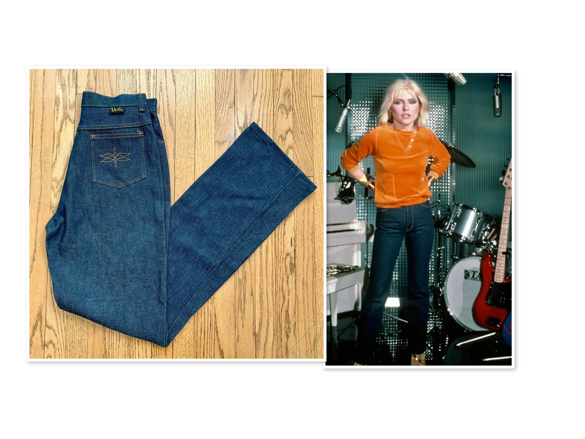 Vintage Womens Deadstock 1970 Dunkle Denim Voila Jeans 100% Baumwolle Taille 29 Zoll von CLOTHESWERETHEDAZE