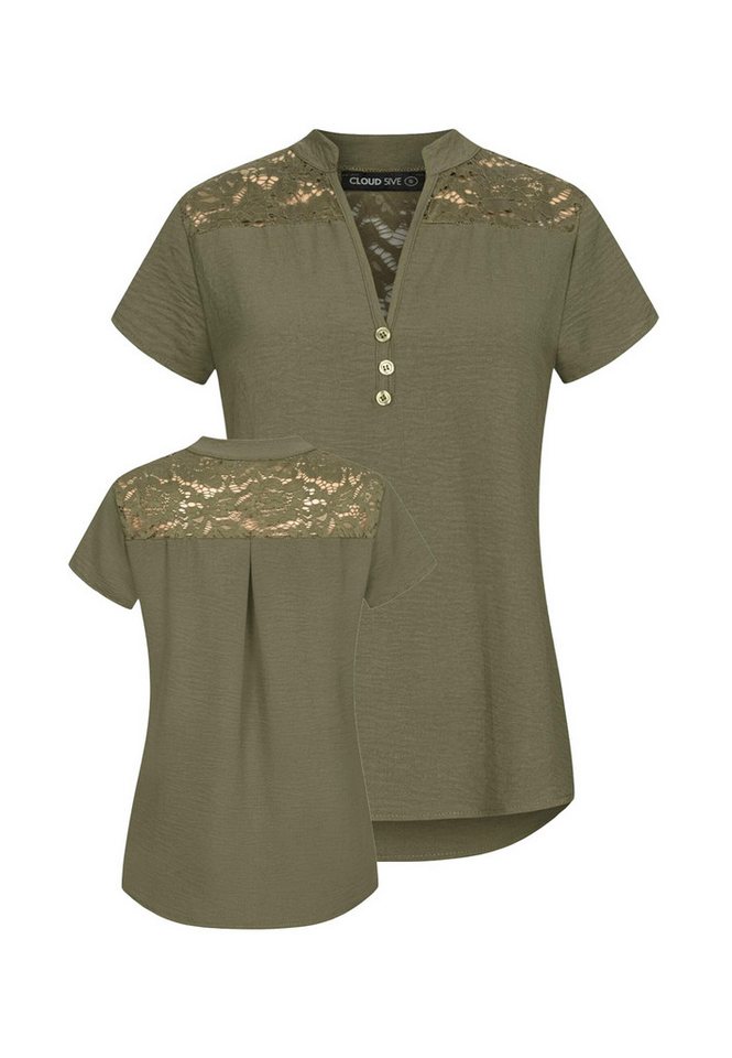 CLOUD 5IVE Klassische Bluse CLOUD 5IVE Musselin Shirt V-Neck mit Deko Knopfleiste und Spitze von CLOUD 5IVE