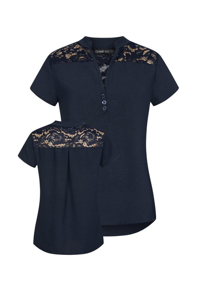 CLOUD 5IVE Klassische Bluse CLOUD 5IVE Musselin Shirt V-Neck mit Deko Knopfleiste und Spitze von CLOUD 5IVE