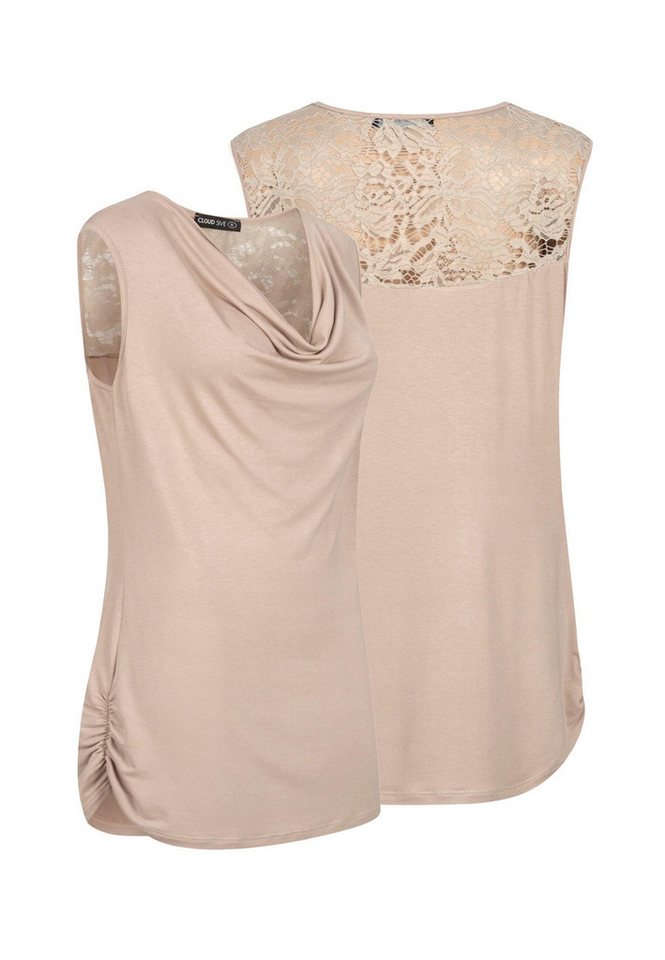 CLOUD 5IVE Klassische Bluse CLOUD 5IVE Top im Wasserfall-Design mit Spitze am Rücken von CLOUD 5IVE