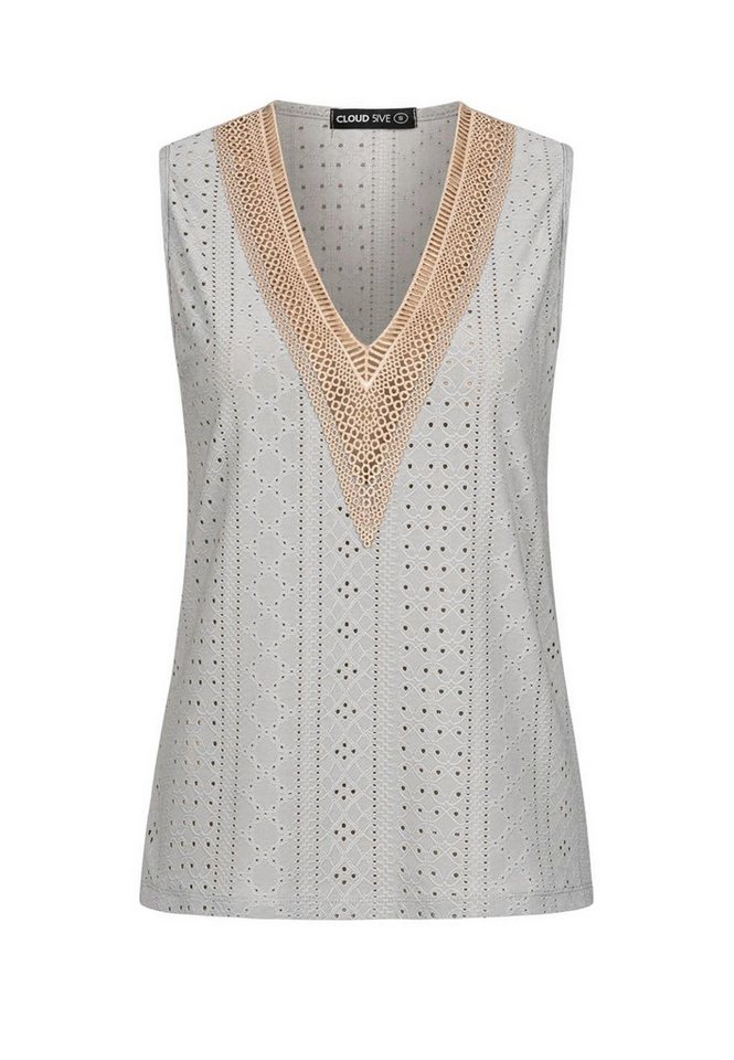 CLOUD 5IVE Klassische Bluse CLOUD 5IVE Top mit Lochmuster und V-Neck von CLOUD 5IVE