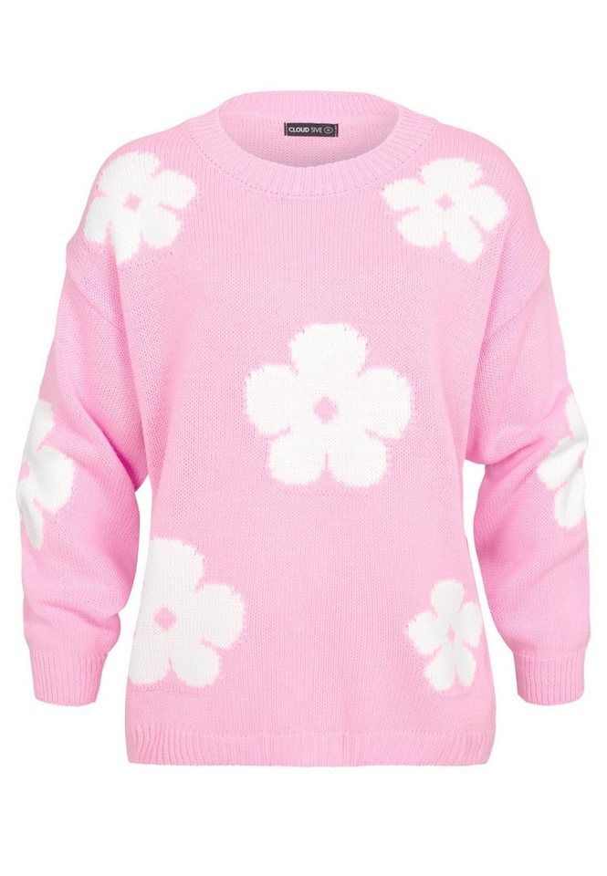 CLOUD 5IVE Rundhalspullover CLOUD 5IVE Cloud 5ive Crewneck Knit Sweater with Flowers (1-tlg) von CLOUD 5IVE
