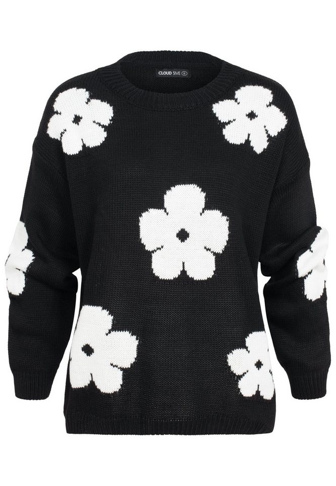 CLOUD 5IVE Rundhalspullover CLOUD 5IVE Cloud 5ive Crewneck Knit Sweater with Flowers (1-tlg) von CLOUD 5IVE