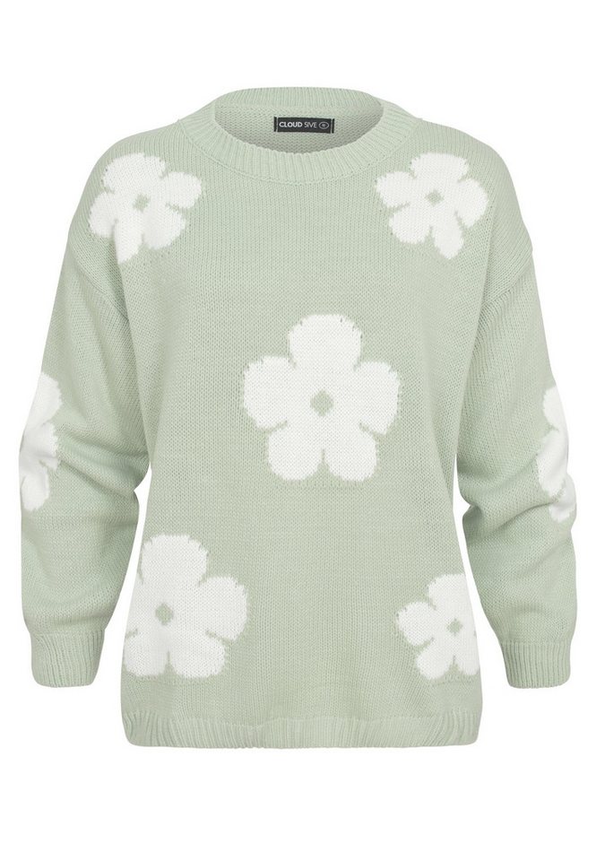 CLOUD 5IVE Rundhalspullover CLOUD 5IVE Cloud 5ive Crewneck Knit Sweater with Flowers (1-tlg) von CLOUD 5IVE