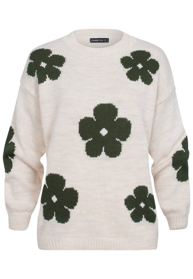 CLOUD 5IVE Rundhalspullover CLOUD 5IVE Cloud 5ive Crewneck Knit Sweater with Flowers (1-tlg) von CLOUD 5IVE