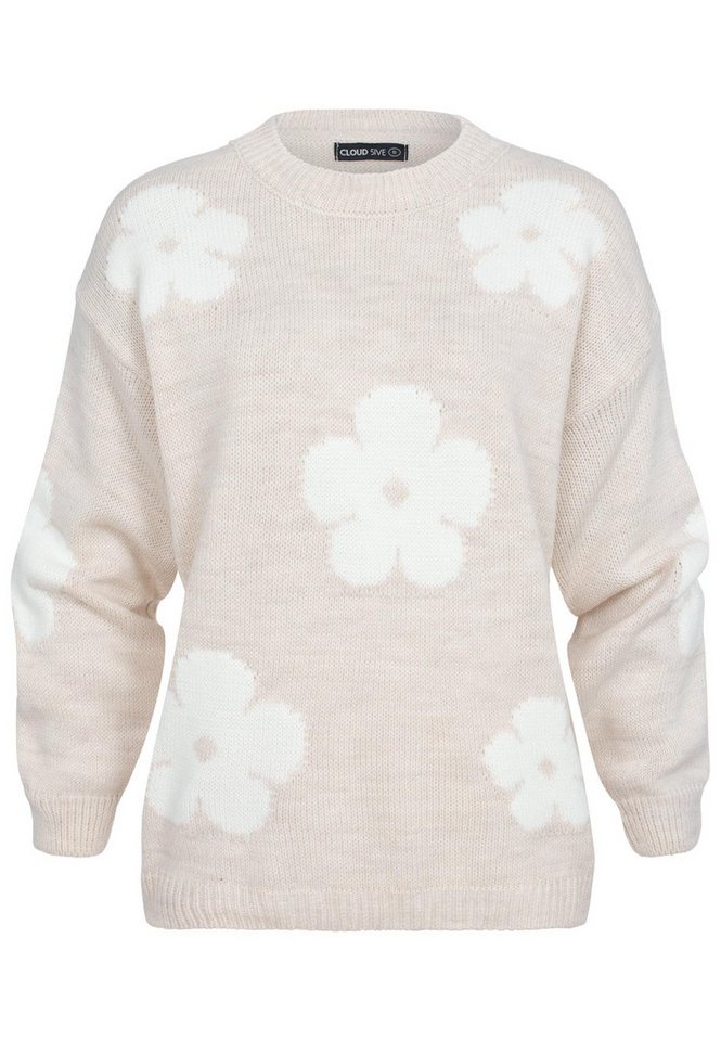 CLOUD 5IVE Rundhalspullover CLOUD 5IVE Cloud 5ive Crewneck Knit Sweater with Flowers (1-tlg) von CLOUD 5IVE