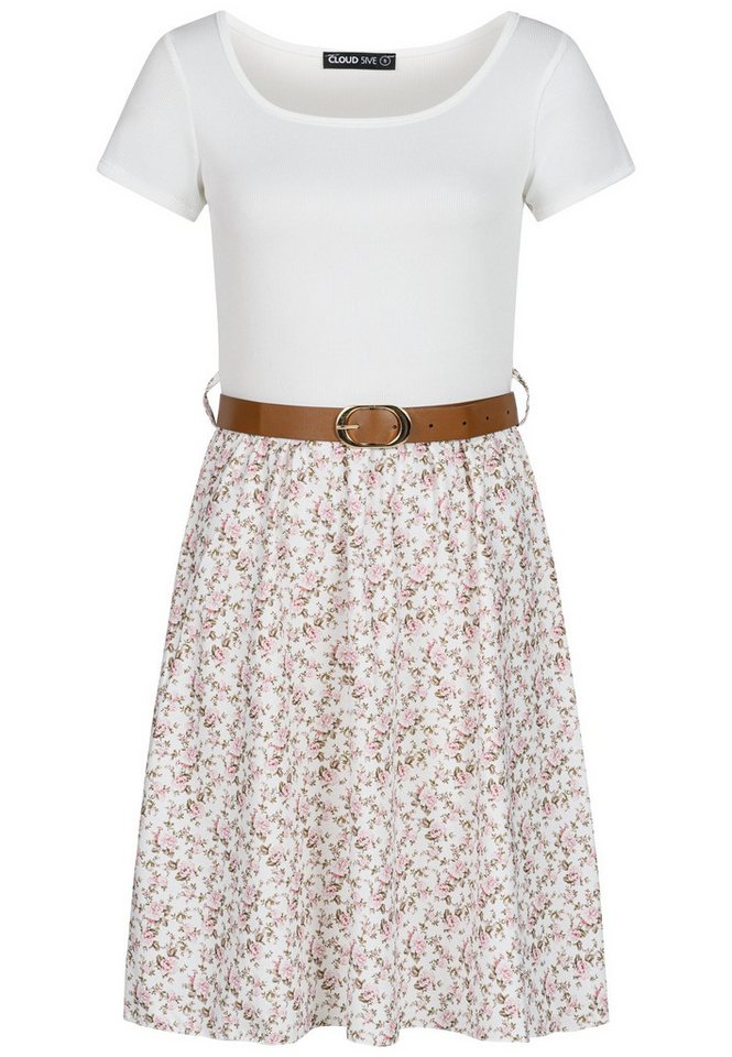 CLOUD 5IVE Shirtkleid CLOUD 5IVE 2-Tone Dress with Ditsy Print incl. a belt (1-tlg) von CLOUD 5IVE