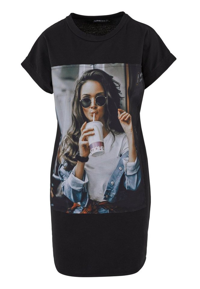 CLOUD 5IVE Shirtkleid CLOUD 5IVE Damen Cloud5ive Damen T-Shirt Kleid Woman Cup Print (1-tlg) von CLOUD 5IVE