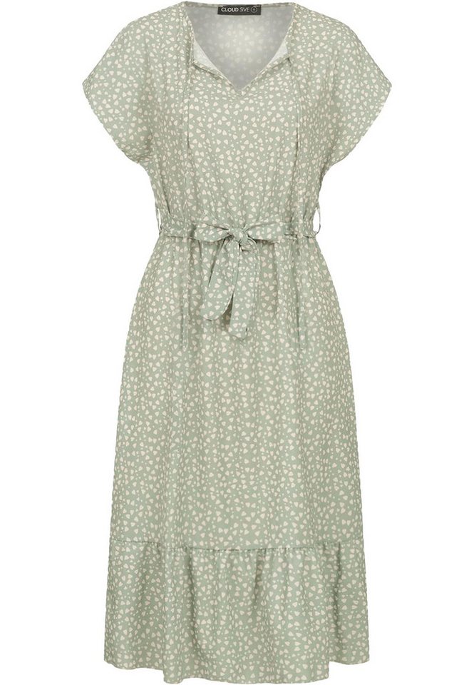 CLOUD 5IVE Shirtkleid CLOUD 5IVE T-Shirt-Kleid mit All Over Herz Print und Bindegürtel (1-tlg) von CLOUD 5IVE