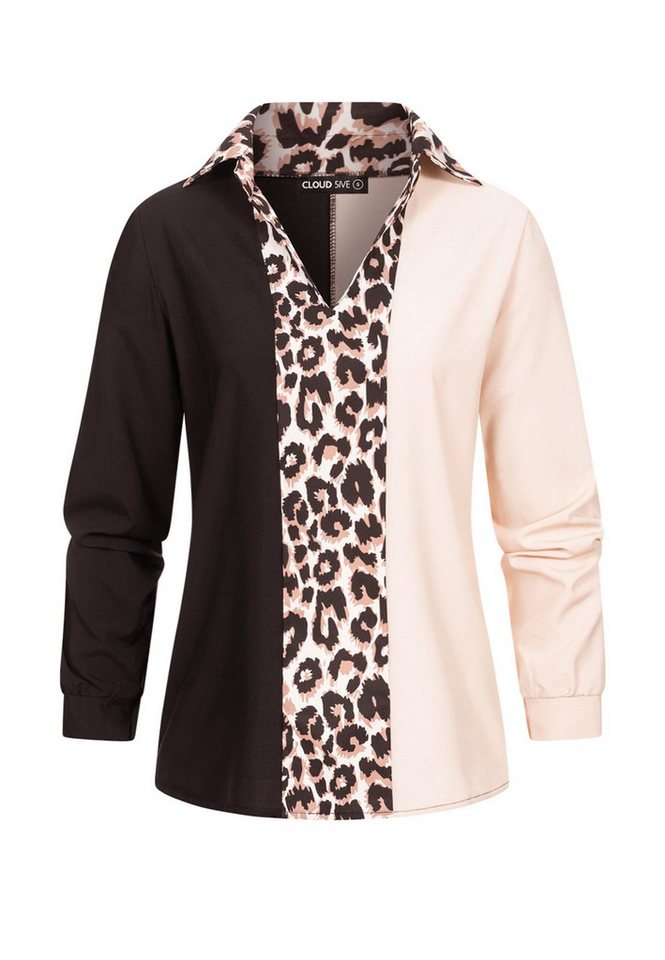 CLOUD 5IVE T-Shirt CLOUD 5IVE Colorblock Bluse mit Leo Print Streifen (1-tlg) von CLOUD 5IVE