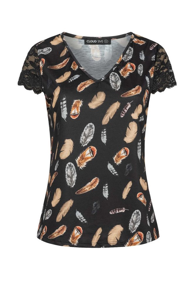 CLOUD 5IVE T-Shirt CLOUD 5IVE T-Shirt mit V-Neck und Spitzenansatz (1-tlg) von CLOUD 5IVE