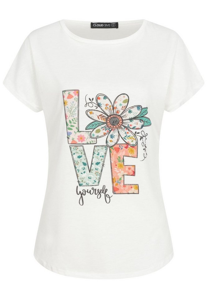 CLOUD 5IVE T-Shirt CLOUD 5IVE Viskose T-Shirt mit Love-Blumen Print (1-tlg) von CLOUD 5IVE