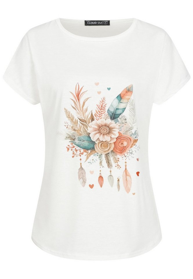 CLOUD 5IVE T-Shirt CLOUD 5IVE Viskose T-Shirt mit Traumfänger-Blumen Print (1-tlg) von CLOUD 5IVE