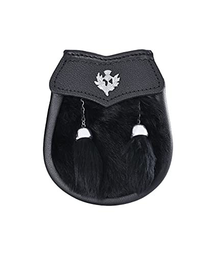 CLOUD KILT Sporran Kilt für Herren, Premium-Lederqualität, traditioneller schottischer Kilt, mit Kette, Gürtel, Kilt-Zubehör für Herren, Kinder Black Rabbit von CLOUD KILT
