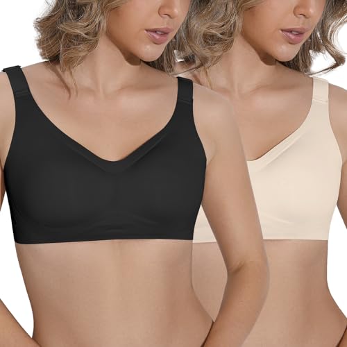CLOUSPO BH Damen Ohne Bügel mit V-Ausschnitt Nahtloser Bequemer Tshirt BH Push Up Soft Schlaf Bralette Bügellos Bustier mit voller Abdeckung von CLOUSPO