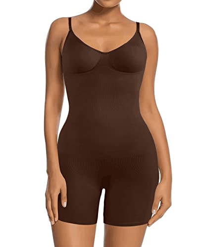 CLOUSPO Damen Bodysuit Figurenformende Bodys Damen Bauchweg Shapewear nahtlose Body Shaper 1/2 Stücke Shapewear Set(Braun,L/XL) von CLOUSPO