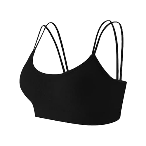 CLOUSPO Damen Bralette Doppelte Spaghettiträge Bustier Damen Seamless BH ohne Bügel Sport BH Schlaf BH Set 1/3/6er Pack(Schwarz,L) von CLOUSPO