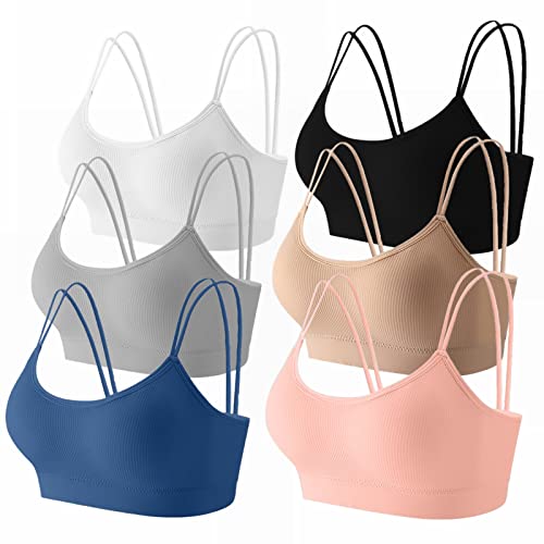 CLOUSPO Damen Bralette Doppelte Spaghettiträge Bustier Damen Seamless BH ohne Bügel Sport BH Schlaf BH Set 1/3/6er Pack (6er Pack,M) von CLOUSPO