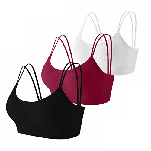 CLOUSPO Damen Bralette Doppelte Spaghettiträge Bustier Damen Seamless BH ohne Bügel Sport BH Schlaf BH Set 1/3/6er Pack 3er Pack(Schwarz/Weiss/Rot,L) von CLOUSPO