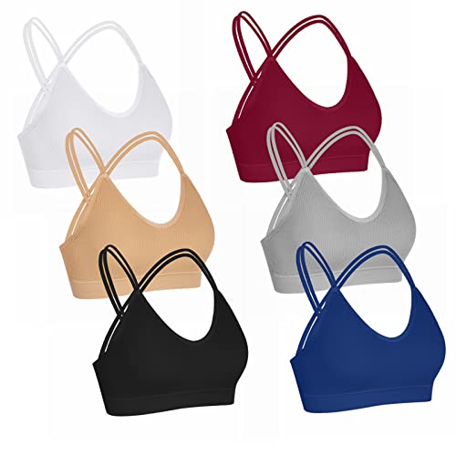 CLOUSPO Damen Gepolstert Bustier Bralette Doppelte Spaghettiträge Bustier Damen Crossback Bra Seamless BH ohne Bügel Sport BH Schlaf BH Set 1/3/6er Pack (6er Pack, M) von CLOUSPO