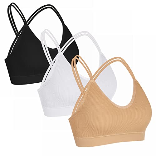 CLOUSPO Damen Bralette Doppelte Spaghettiträge Bustier Damen Seamless BH ohne Bügel Sport BH Schlaf BH Set von CLOUSPO