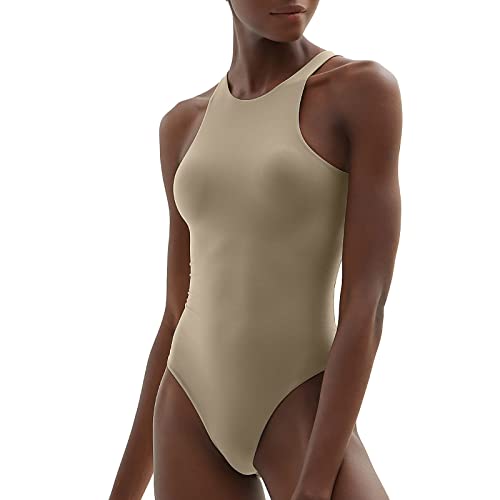 CLOUSPO Damen Shapewear Elegant Ärmellos Figurenformende Bodys Damen Bauchweg nahtlose Body Shaper Racerback Rundhals seamless Body（Khaki,M） von CLOUSPO