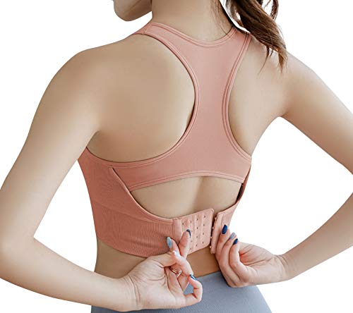 CLOUSPO Damen Sport BH Yoga BH Ohne Bügel Starker Halt Gepolstert Sport Tops für Fitness, Lauf, Workout (L, Rosa) von CLOUSPO