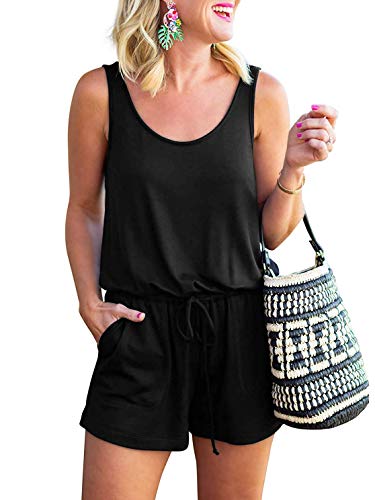 CLOUSPO Jumpsuit Damen Elegant Sommer Kurz Ärmellos Playsuit Strand Overall Romper Jumper (L, Schwarz) von CLOUSPO