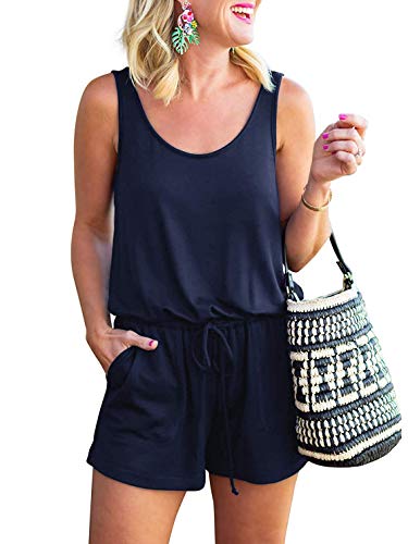 CLOUSPO Jumpsuit Damen Elegant Sommer Kurz Ärmellos Playsuit Strand Overall Romper Jumper (M, Dunkelblau) von CLOUSPO
