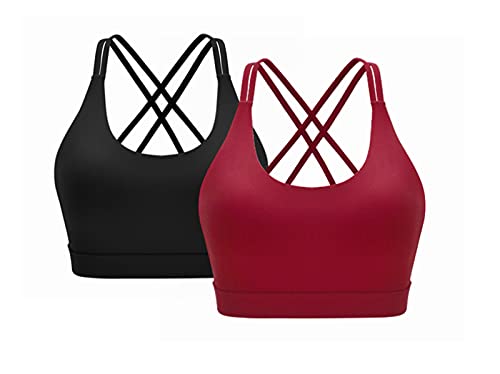 CLOUSPO Sport BH Damen Bequem Sports BH Yoga Bra ohne Bügel mit Gekreuzt Rücken Design für Yoga Jogging Fitness 2er Pack(Sxhwarz/Rot,S) von CLOUSPO