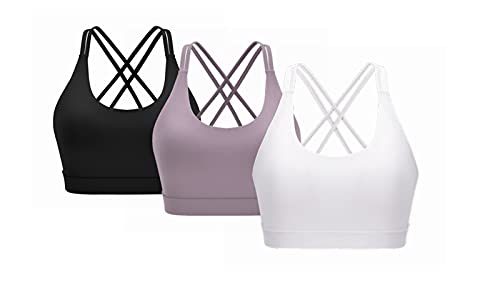 CLOUSPO Sport BH Damen Bequem Sports BH Yoga Bra ohne Bügel mit Gekreuzt Rücken Design für Yoga Jogging Fitness 3er PackXL von CLOUSPO