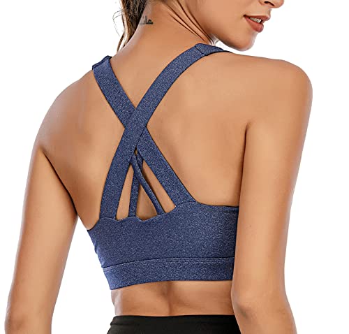 CLOUSPO Sport BH Damen Gekreuzt Rücken Yoga Bra ohne Bügel Gepolstert Sport Bra für Yoga Laufen Jogging Fitness (Blau, S) von CLOUSPO