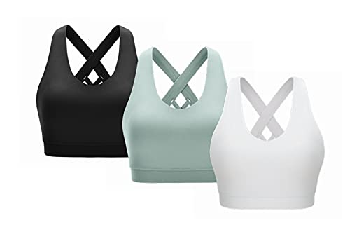 CLOUSPO Sport BH Damen Gekreuzt Rücken Yoga Bra ohne Bügel Gepolstert Sport Bra für Yoga Laufen Jogging Fitness 3er Pack S von CLOUSPO