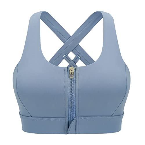 CLOUSPO Sport BH Damen Vorderverschluss Gepolstert Yoga BH Starker Halt Nach der Operation tragbarer Bra ohne Bügel für Laufen Jogging Fitness Yoga(Blau, M) von CLOUSPO