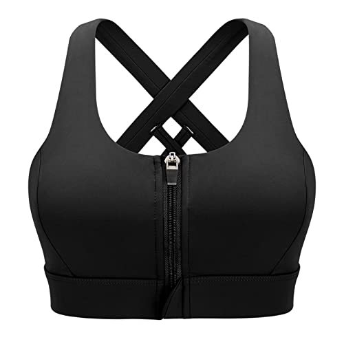 CLOUSPO Sport BH Damen Vorderverschluss Gepolstert Yoga BH Starker Halt Nach der Operation tragbarer Bra ohne Bügel für Laufen Jogging Fitness Yoga(Schwarz, M) von CLOUSPO