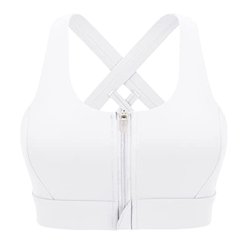 CLOUSPO Sport BH Damen Vorderverschluss Gepolstert Yoga BH Starker Halt Nach der Operation tragbarer Bra ohne Bügel für Laufen Jogging Fitness Yoga(Weiss, M) von CLOUSPO