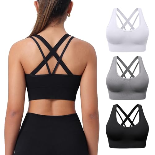 CLOUSPO Sport BH Damen ohne Bügel Push Up BH Set Starker Halt Cross Back Sportunterwäsche Gym Bustier Gepolstert Seamless Bralette für Yoga Fitness Pilates von CLOUSPO