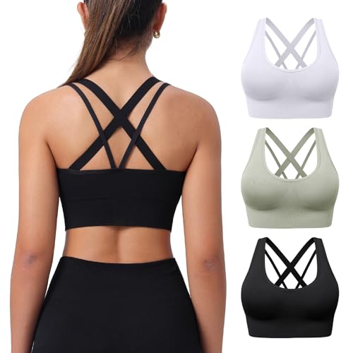 CLOUSPO Sport BH Damen ohne Bügel Push Up BH Set Starker Halt Cross Back Sportunterwäsche Gym Bustier Gepolstert Seamless Bralette für Yoga Fitness Pilates von CLOUSPO