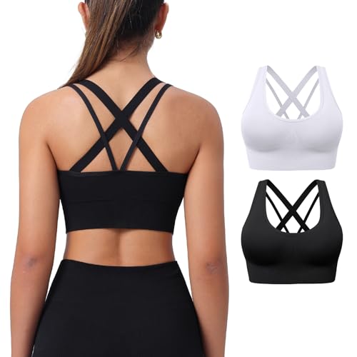 CLOUSPO Sport BH Damen ohne Bügel Push Up BH Set Starker Halt Cross Back Sportunterwäsche Gym Bustier Gepolstert Seamless Bralette für Yoga Fitness Pilates von CLOUSPO
