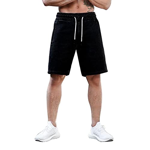 CLOUSPO Sporthose Kurz Herren mit Reißverschlusstasche mit Schlüsselbund Gym Sport Laufshorts Trainingshose Sweatshorts für Fitness Joggen (Schwarz, XL) von CLOUSPO