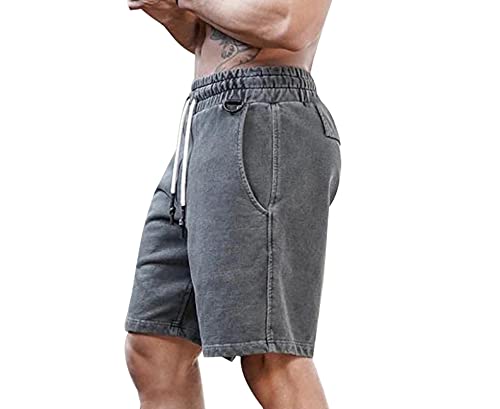 CLOUSPO Sporthose Kurz Herren mit Reißverschlusstasche mit Schlüsselbund Gym Sport Laufshorts Trainingshose Sweatshorts für Fitness Joggen (Dunkelgrau, M) von CLOUSPO