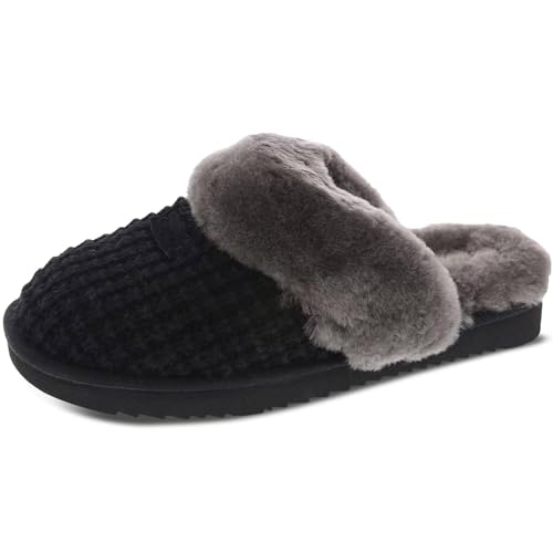 CLOVALUB Bequeme Strickpantoffeln für Damen | Hausschuhe aus Schafwolle für Damen | warme Schuhe für Zuhause | Hohe Qualität | Winter | Indoor & Outdoor, Schwarz , 39.5 EU von CLOVALUB