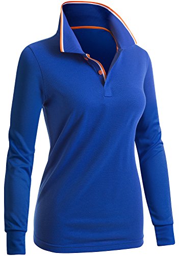 CLOVERY Damen Poloshirts Point Collar Design Langarm, Kwttl0204_Kobalt, XX-Large von CLOVERY