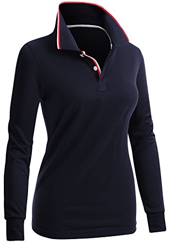 CLOVERY Damen Poloshirts Point Collar Design Langarm, Kwttl0204_marineblau, 3X-Groß von CLOVERY