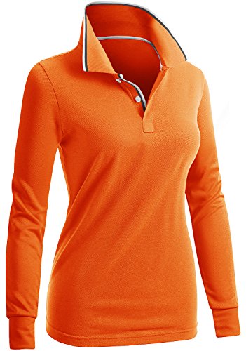 CLOVERY Damen Poloshirts Point Collar Design Langarm, Kwttl0204_orange, Mittel von CLOVERY