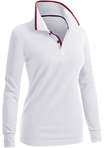 CLOVERY Damen Poloshirts Point Collar Design Langarm, Kwttl0204_weiß, X-Groß von CLOVERY